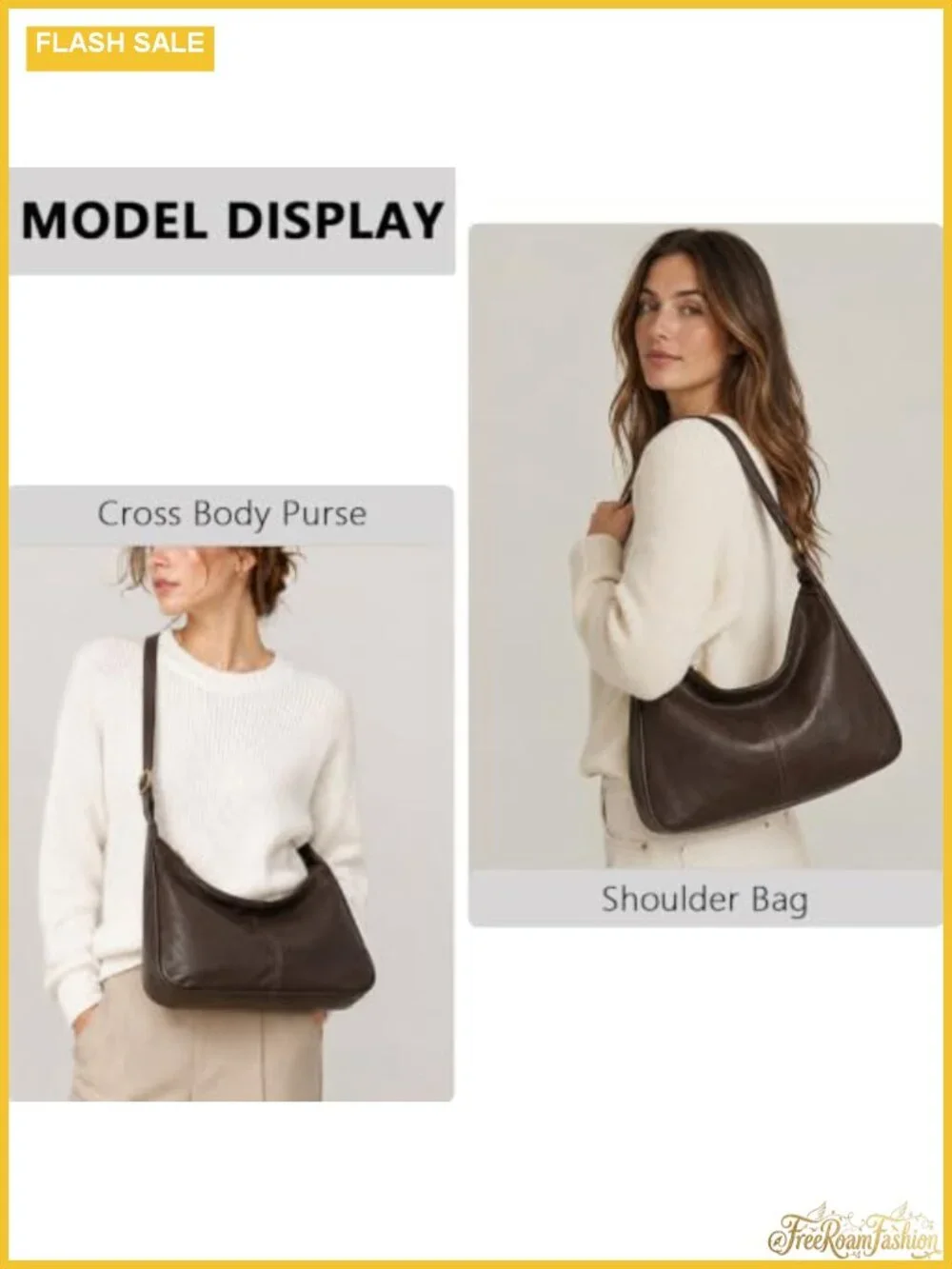Vegan Leather Hobo Bag for Women, Slouchy Shoulder Tote, Adjustable Crossbody